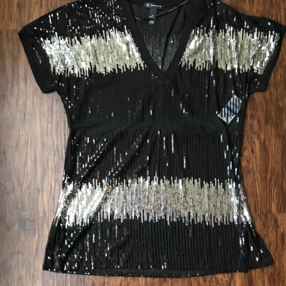 INC Sequin Mesh Tunic T- Shirt